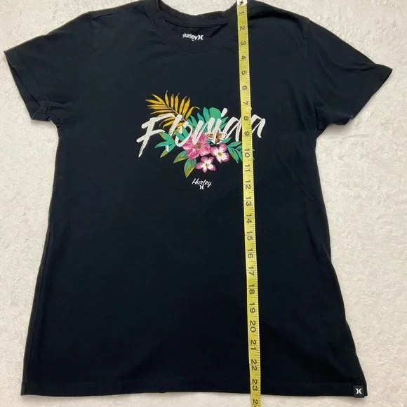 🌼4/$10🌼 HURLEY Black Florida Tropical Graphic T-Shirt Woman Small - Picture 5 of 7